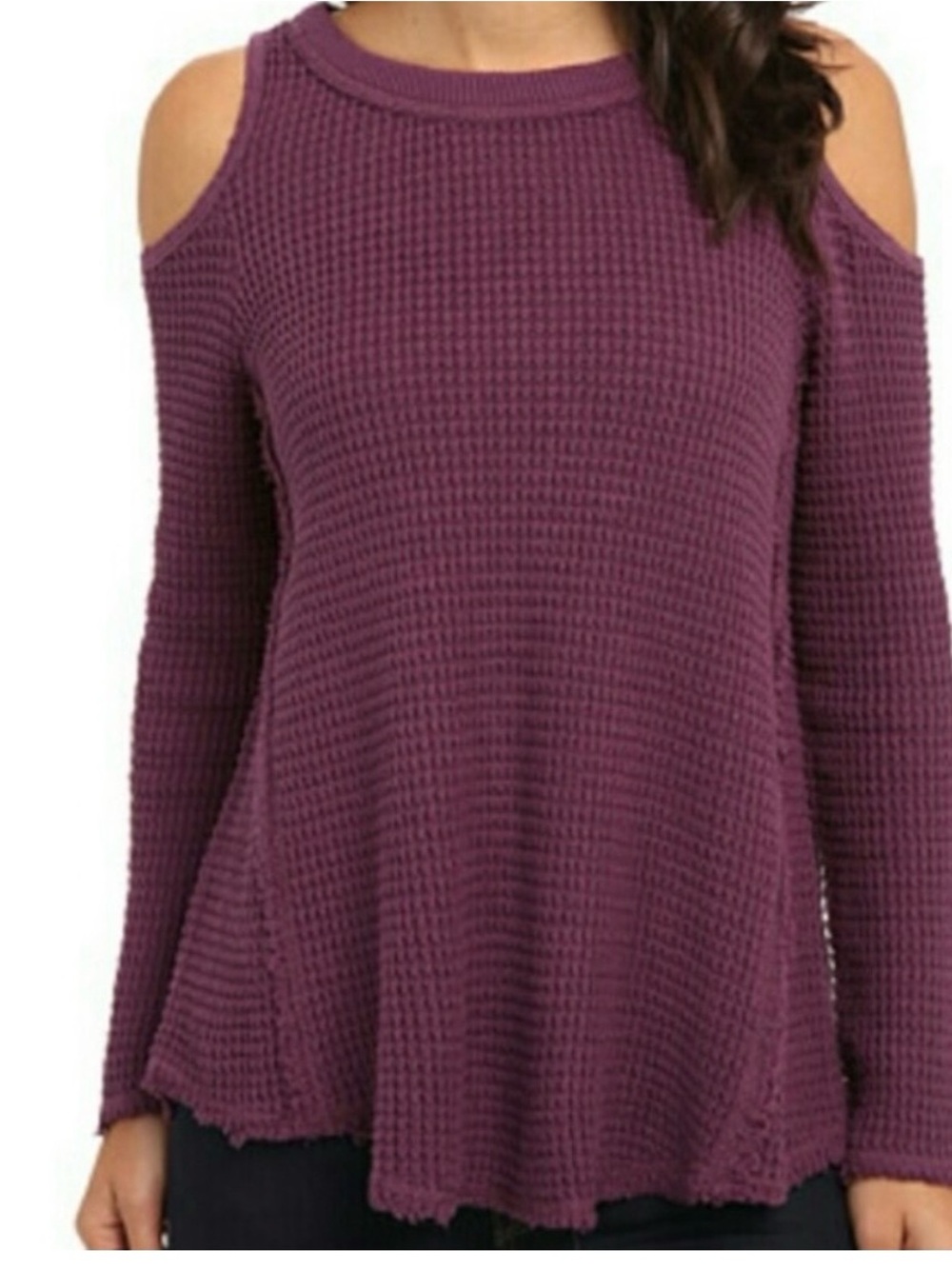 Free People Purple Sunrise Sunset Thermal Waffle Knit Sweater